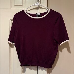 H&M Women's Purple Short Sleeve Sweater with White Trim